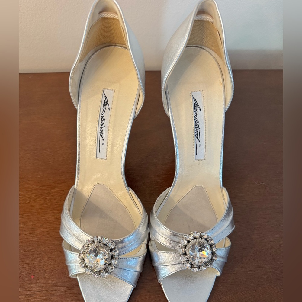 NIB Silver and rhinestone Brian Atwood Peep-Toe Heels